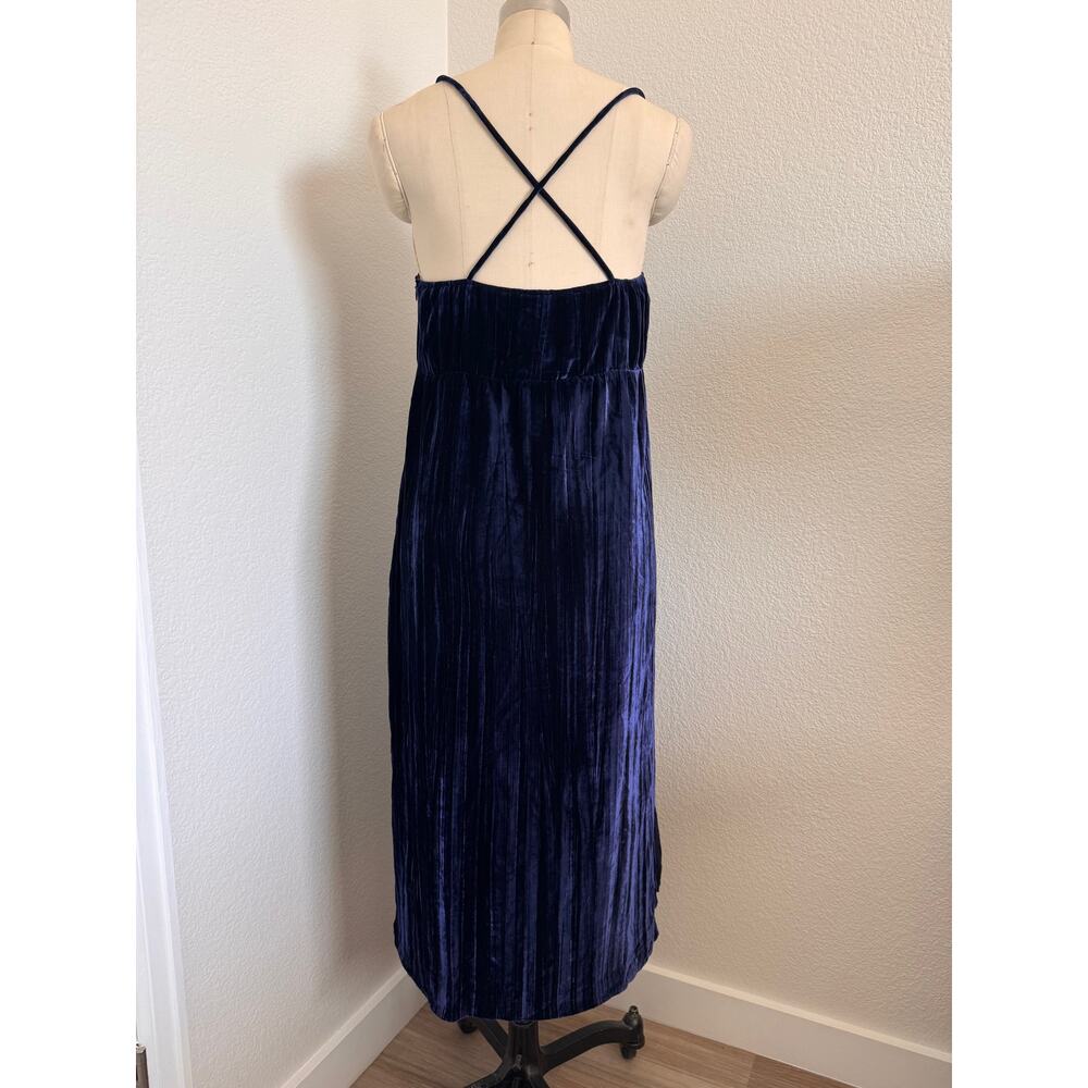 Madewell Silk Blend Velvet Slip Dress Navy Blue Midi Sweetheart Size L - Picture 3 of 11